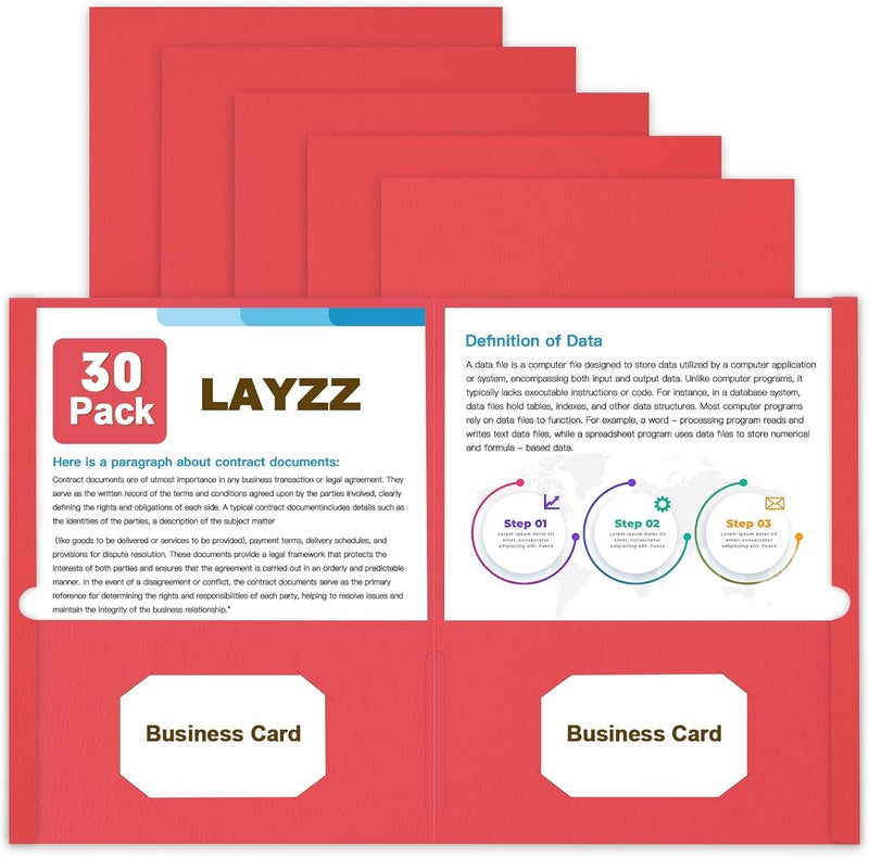 LAYZZ Folders with Pockets, 30 Pack Paper Pocket Folders, 2 Pocket Folders Fits Letter Size Paper, for School Office and Home (Red) - Image 1